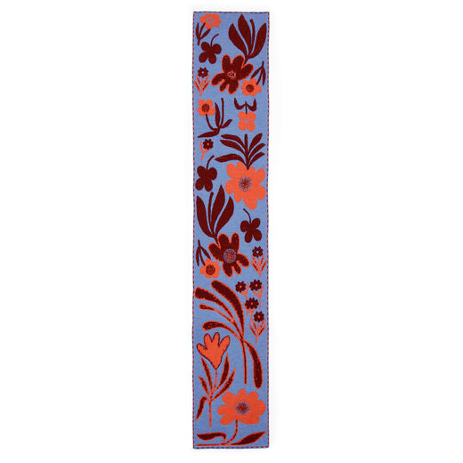 Blue and red floral pattern wool scarf
